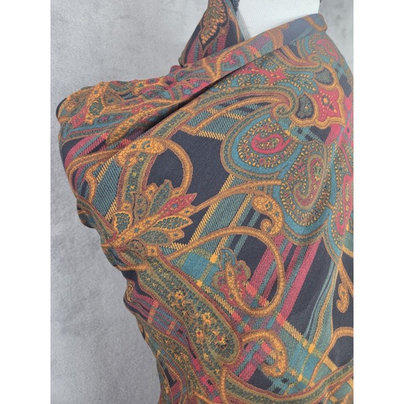 Vintage Norma Walters Extra Large Paisley Shawl Fringe Multifunctional Burgundy - Picture 2 of 9